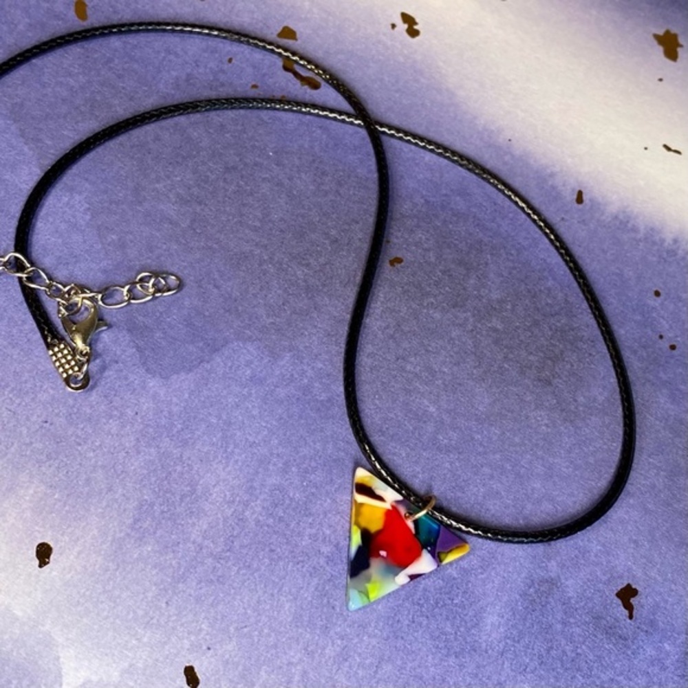 Colorful Marbled Inverted Triangle Necklace - Picture 3 of 9